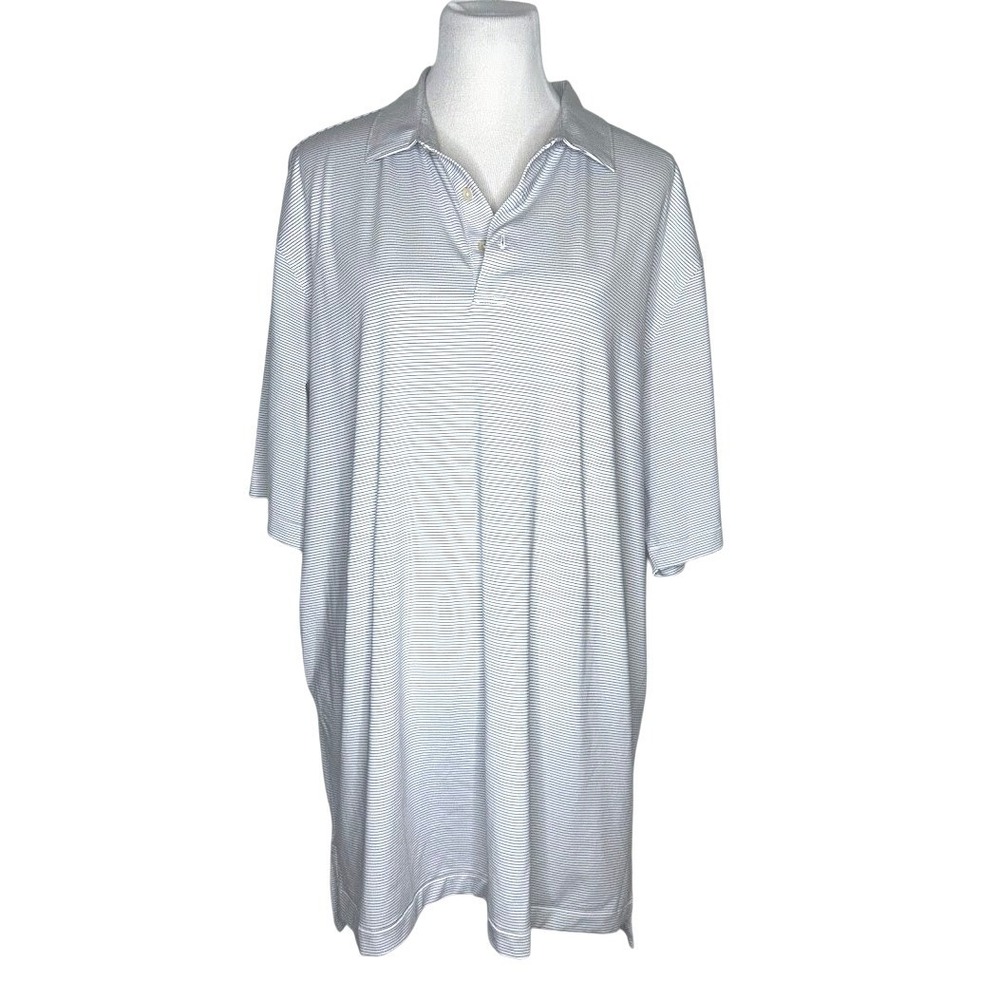 Peter Millar Summer Comfort Mens XXL Polo Shirt White Blue Micro Stripe Golf Top